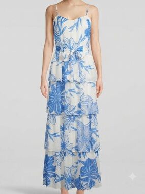 Vestique Blue & White Floral Tiered Maxi Dress Women’s Large